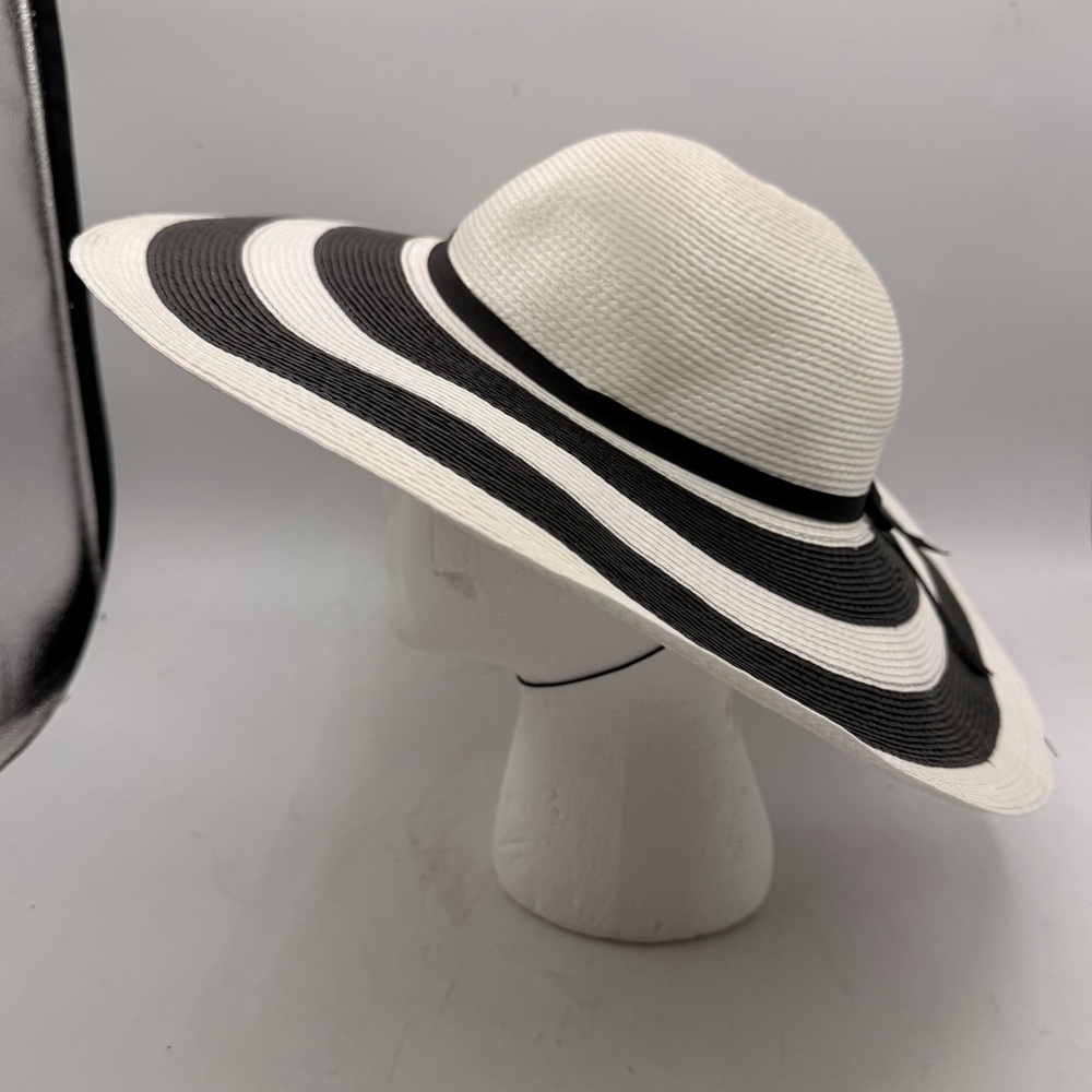 Wide Brim Black & White Striped Sun Hat – Statement Summer Hat - Picture 5 of 8